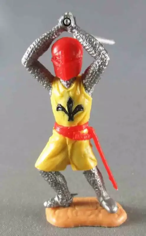 Timpo Moyen-Age Chevaliers Médievaux Piéton Jaune Casque Rouge épée à 2 mains jambes avançantes Petit Prix