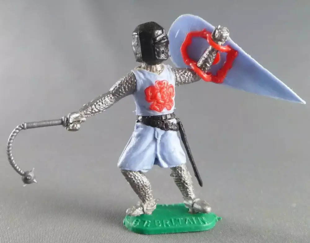 Timpo Moyen-Age chevaliers médievaux piéton bleu ciel casque noir masse d'arme jambes avançantes Nouvelle Collection