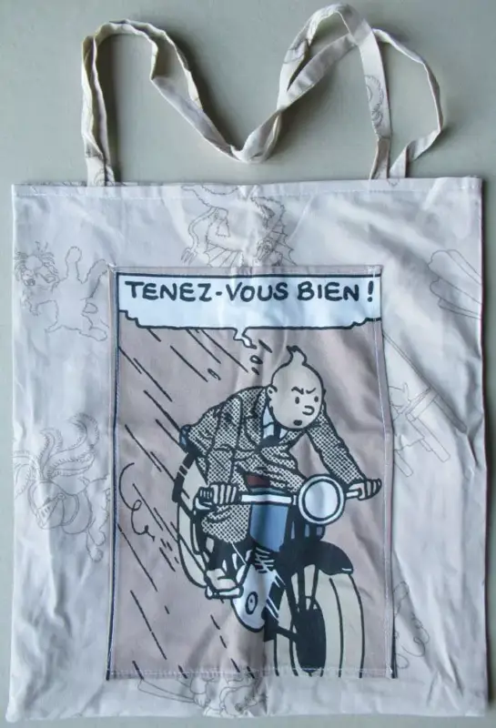 Tintin - Herge Excl TL 1991 - Sac Epaule Tissus imprimé 44x39cm Sceptre d'Ottokar La Moto Acheter En Ligne